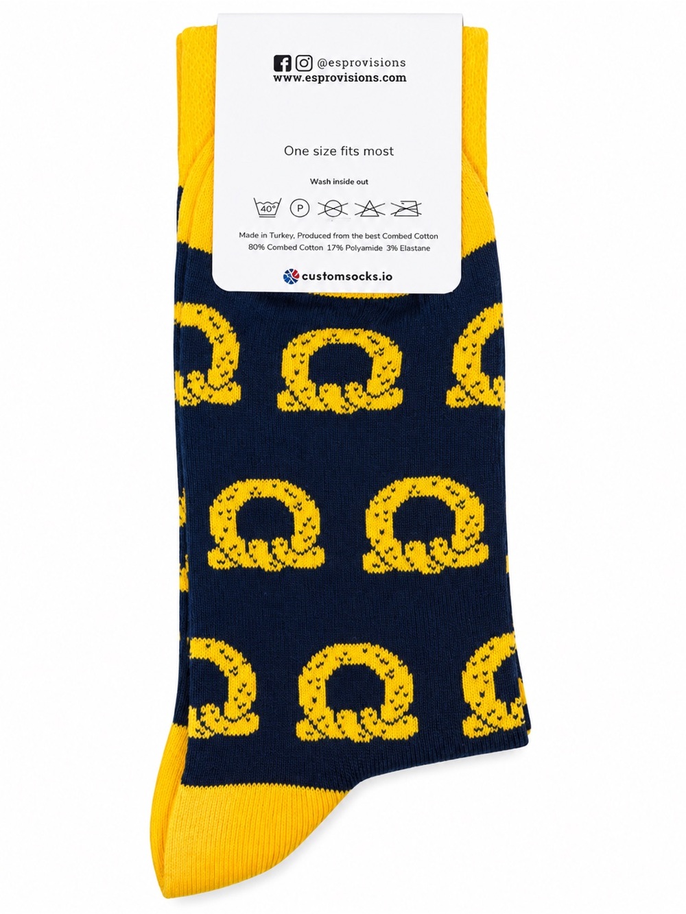 Eastern Standard Provisions Pretzel Socks Navy Yellow One Size NWT